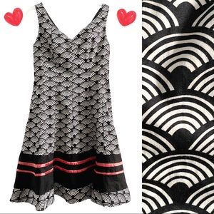 Nine West a-line printed professional cocktail dress, black white pink